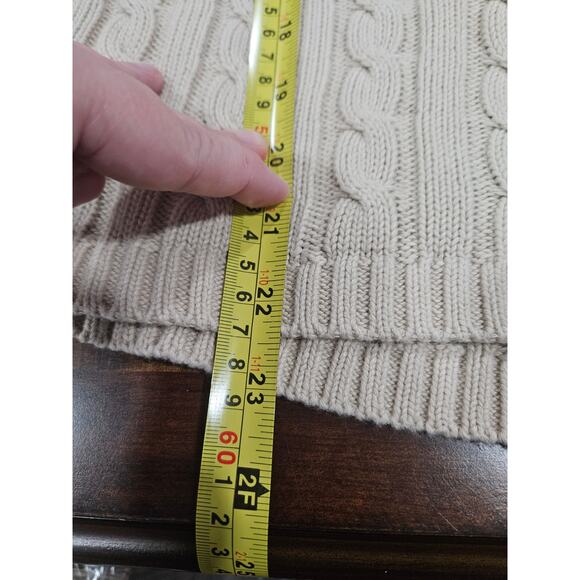 LL Bean Cream Mock Neck Full Zip Cable Knit Cotton Cardigan Sweater MEDIUM - Picture 6 of 6